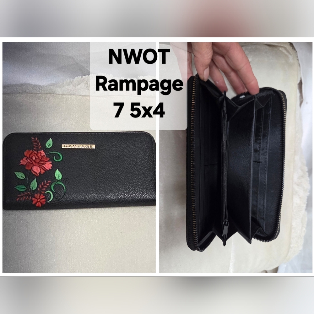 Rampage Black Wallet with Red Floral Design